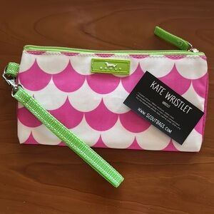 Scout Pink and White Scallop Wristlet with Green Accents